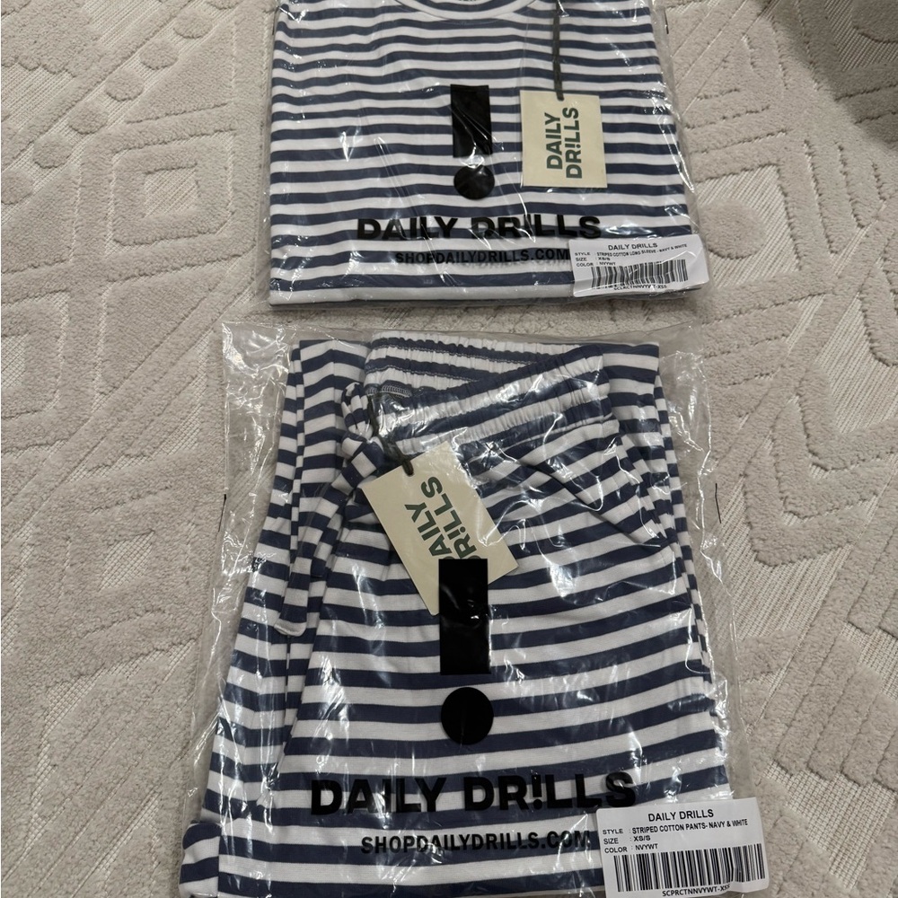 Daily Drills Striped Navy and White Set - NWT XS/S
